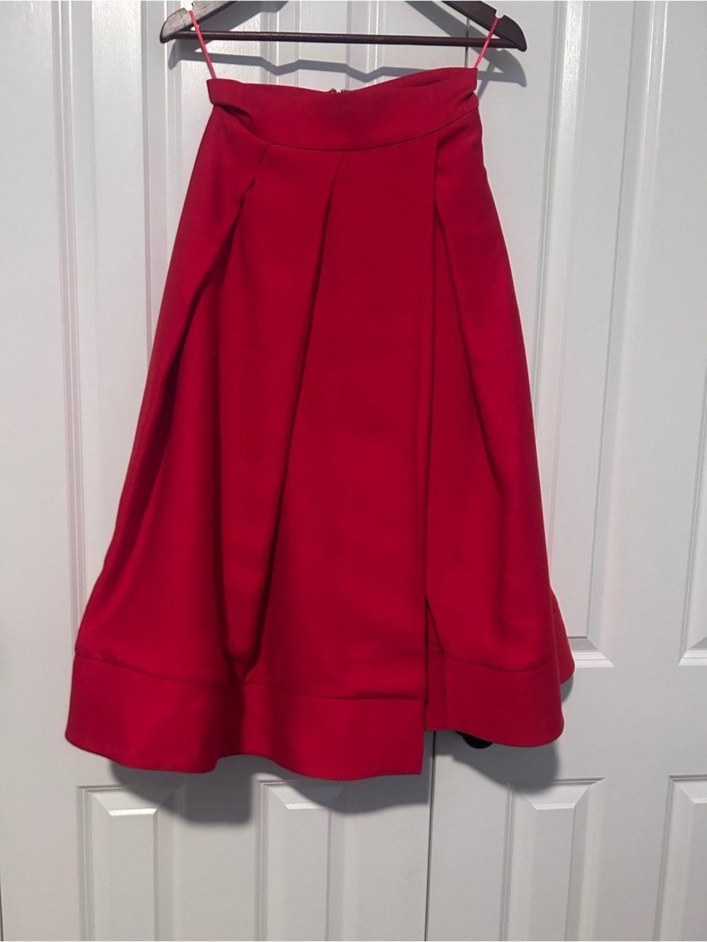 C/MEO Collective Red A-Line Midi Skirt with Pockets and Front Slit